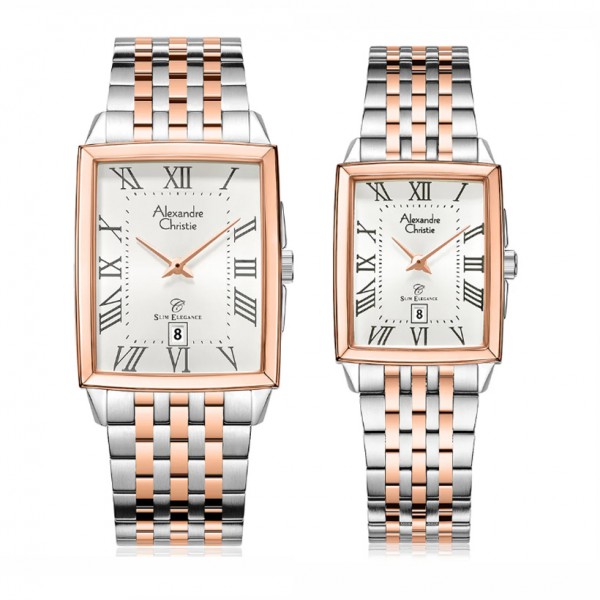 Alexandre Christie AC 8708 Silver Rosegold White Couple Slim Elegance Alexandre Christie AC 8708 Silver Rosegold White Couple Slim Elegance
